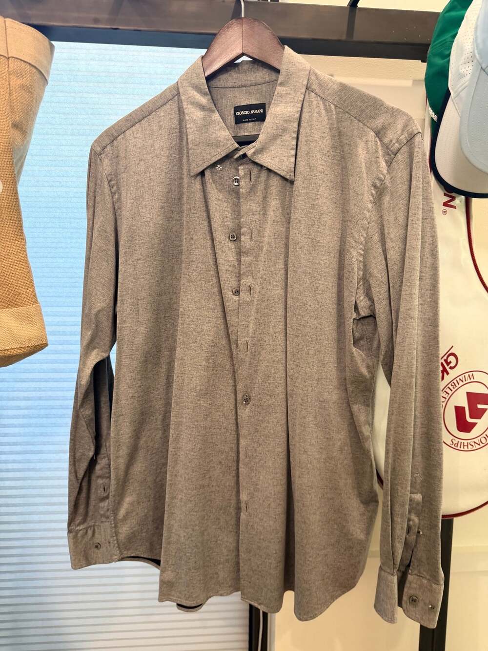 Giorgio Armani Button Down Grey Shirt, with blue lining - Size 46/18.5
